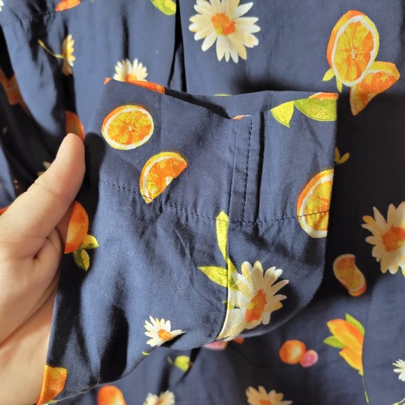 Old Navy Only Cotton Blue Orange Fruit Button Down Long Sleeve PJ Shirt S OFMD - Picture 7 of 7